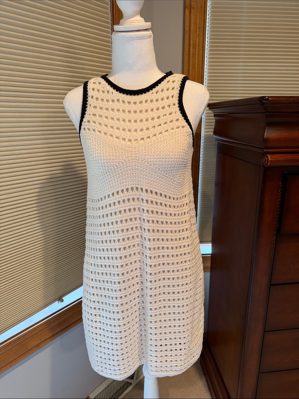 Universal Thread Crochet Tank Dress with Black Trim EUC